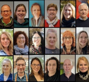 Collage aus Portraits von SRH Mitarbeitenden